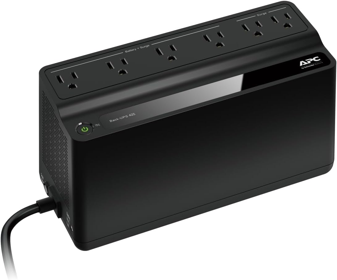APC BE425M Back-UPS 6-Outlet Surge Protector and Battery Backup (120V)