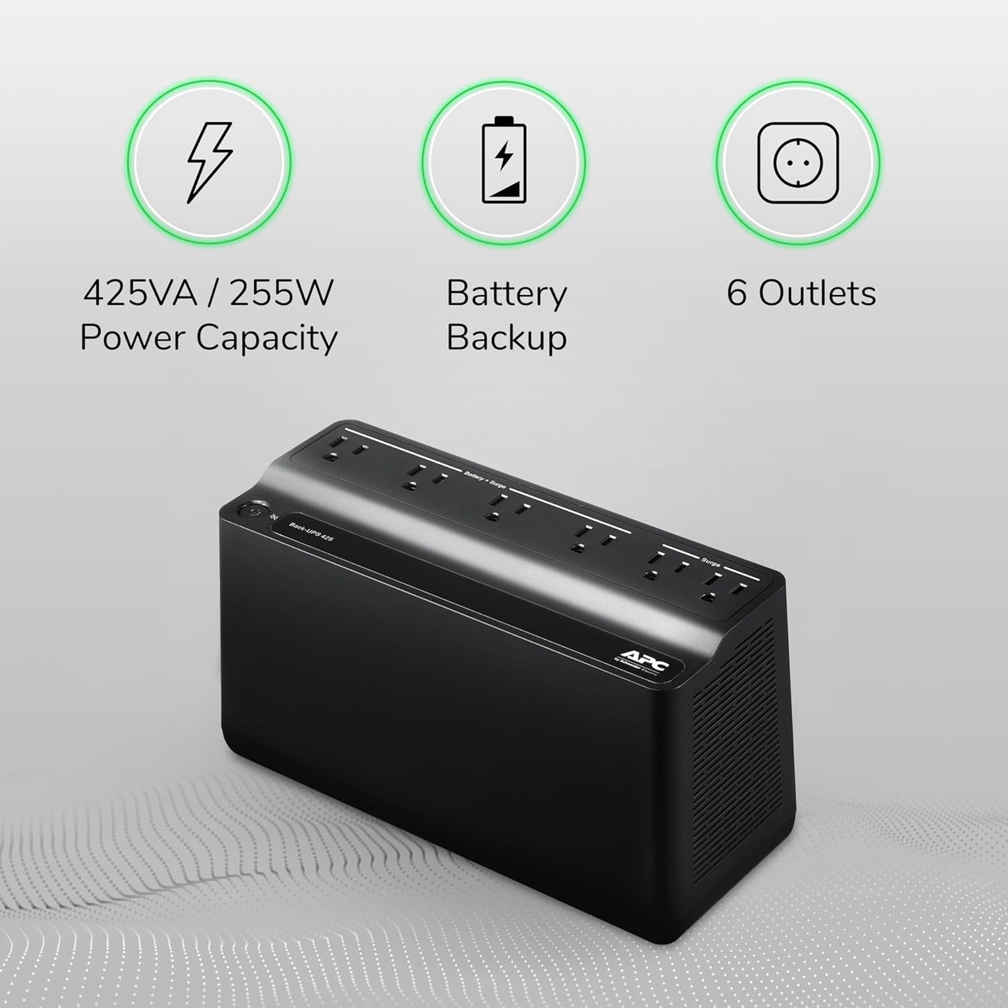 APC BE425M Back-UPS 6-Outlet Surge Protector and Battery Backup (120V)