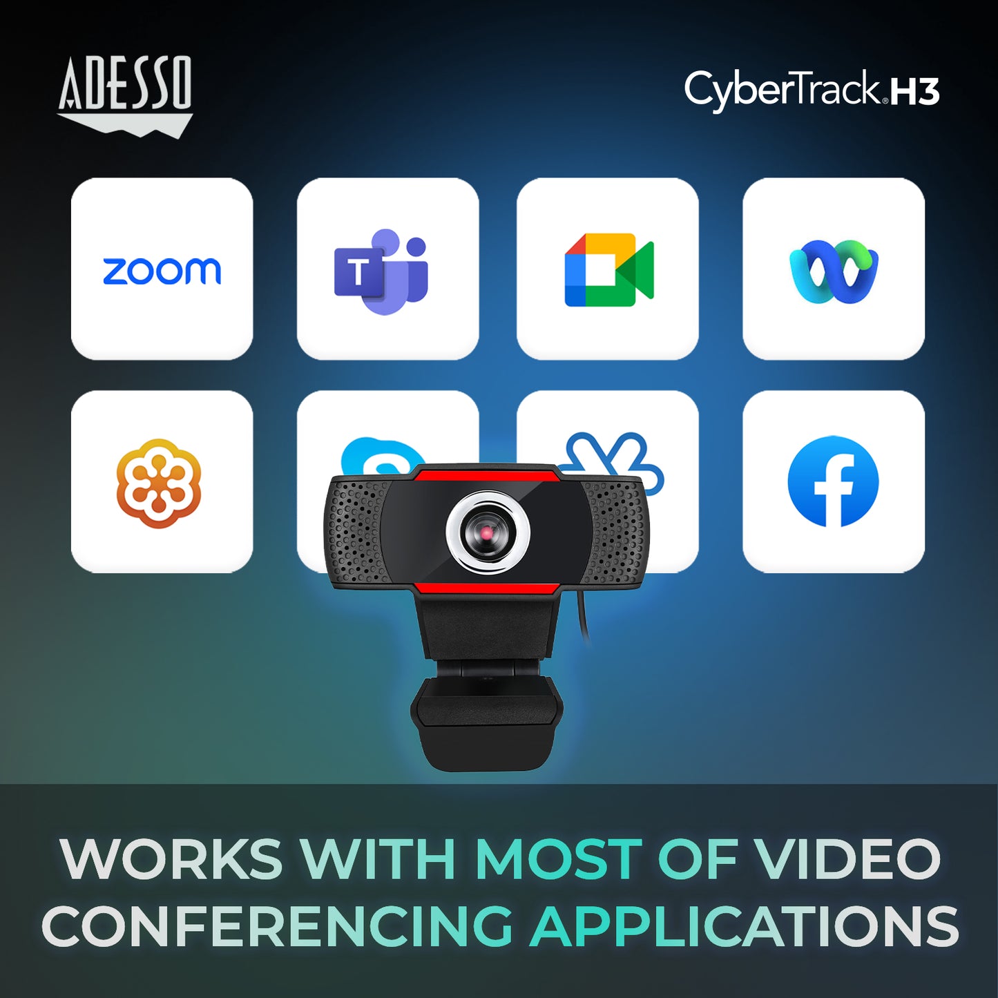 Adesso CyberTrack H3 720p USB Webcam with Built-in Microphone