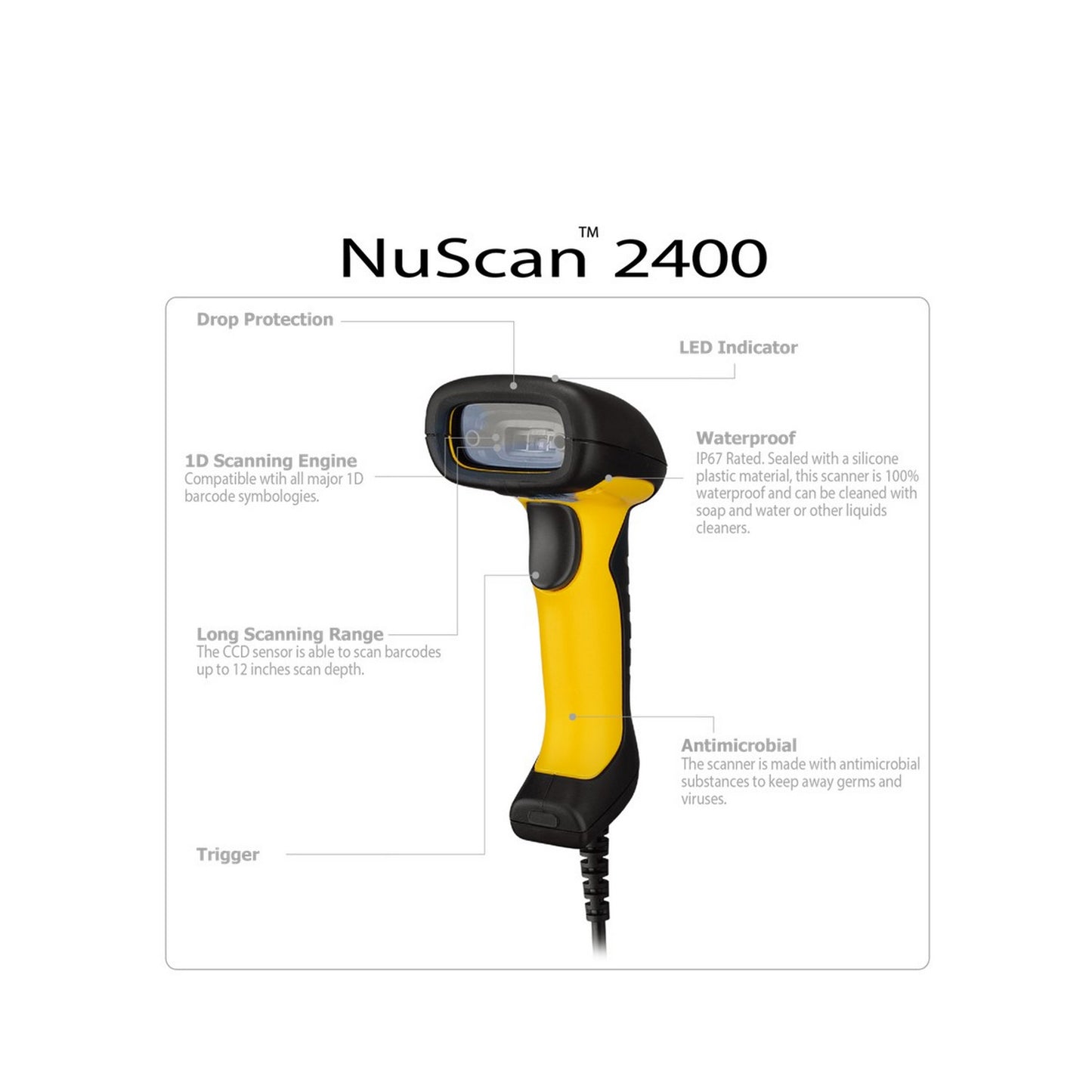 ADESSO NuScan 2400U - 1D Barcode Scanner