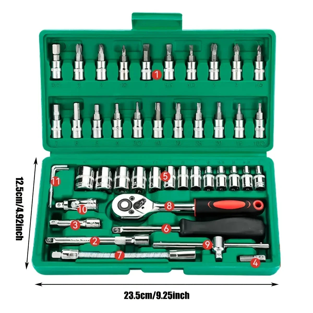 46-Piece 1/4" Drive Mechanic Tool Set – Metric Socket & Hex Bit Set with Ratchet Wrench for Auto Repair, Home Maintenance & DIY