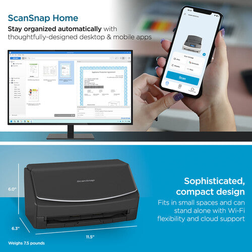 ScanSnap iX1600 Wireless or USB scanner for Mac or PC
