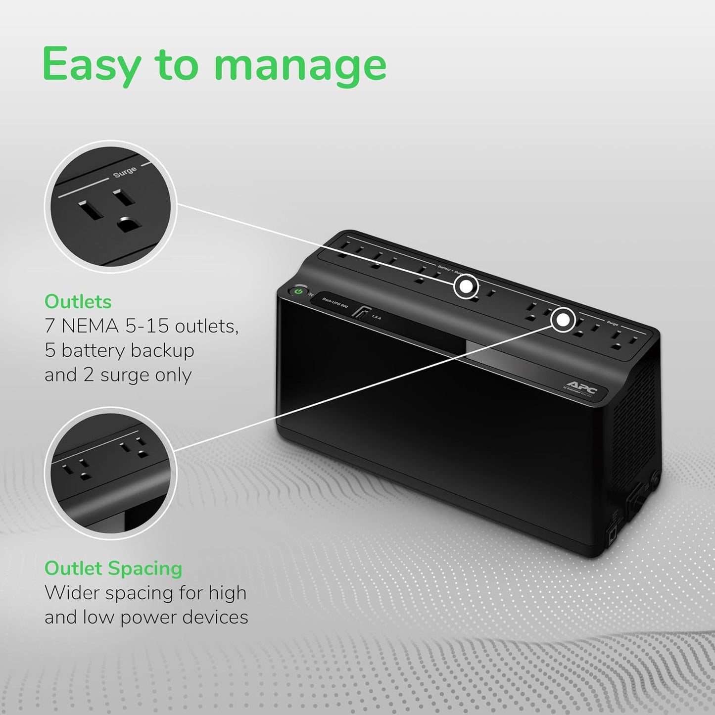APC Back-UPS 600VA UPS Battery Backup (BE600M1)