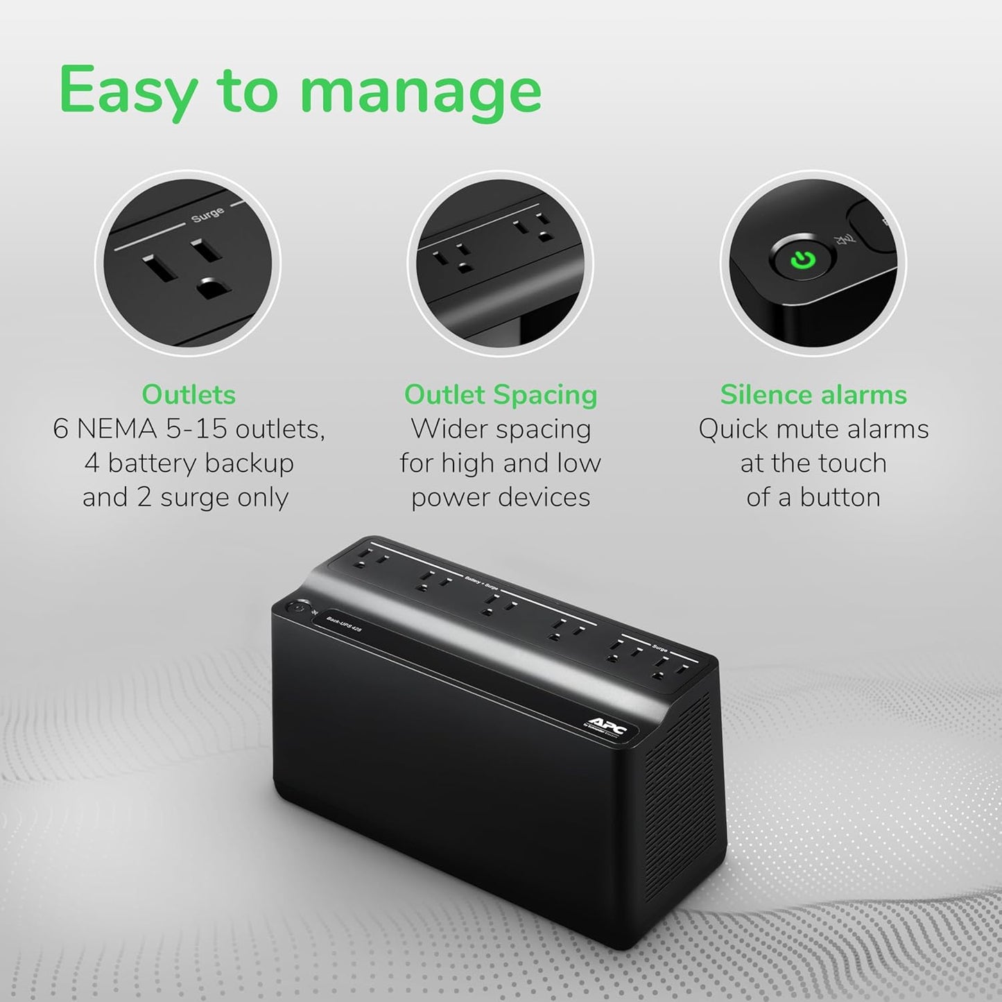 APC BE425M Back-UPS 6-Outlet Surge Protector and Battery Backup (120V)