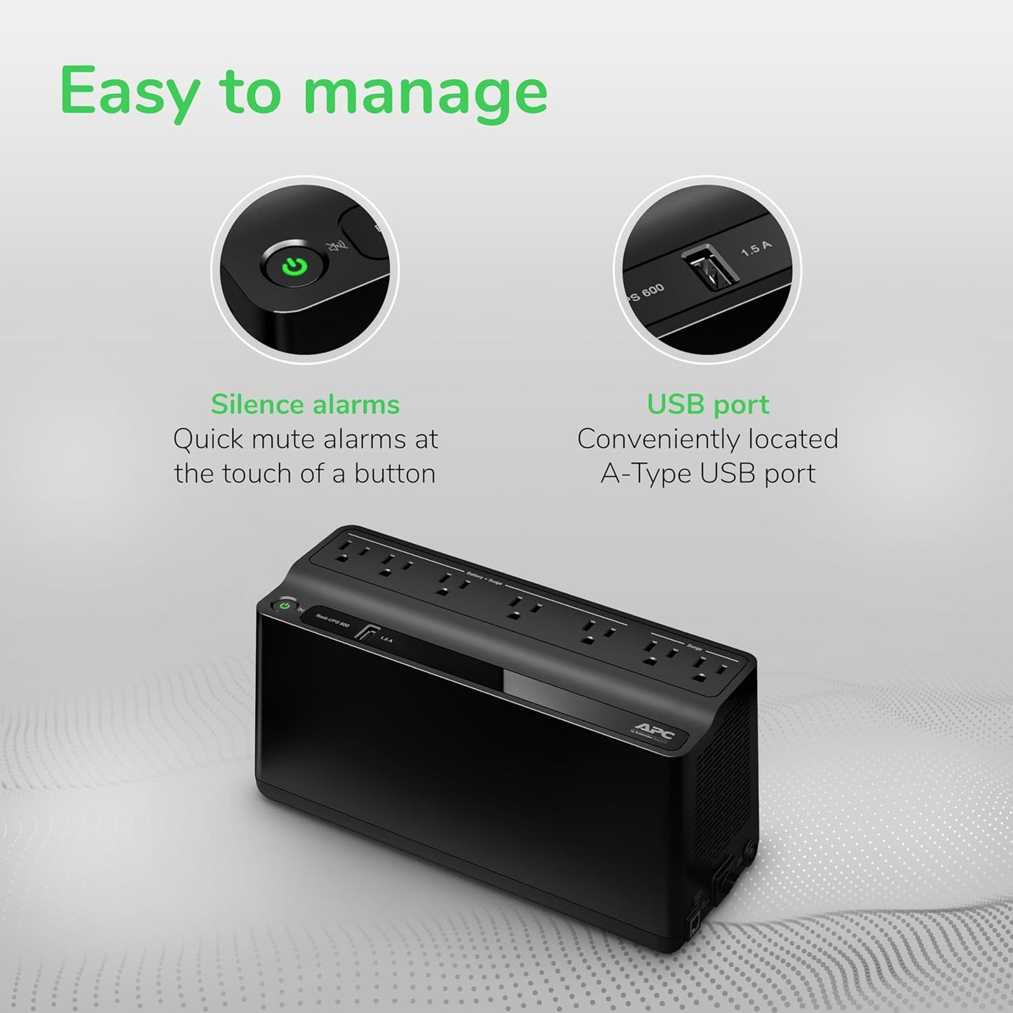 APC Back-UPS 600VA UPS Battery Backup (BE600M1)