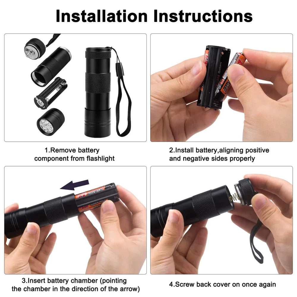 12 LED 395nm UV Handheld Waterproof Blacklight Flashlight – Mini Black Light Torch for Pet Urine Stain Detection, Leak Inspection & Fluorescent Detection