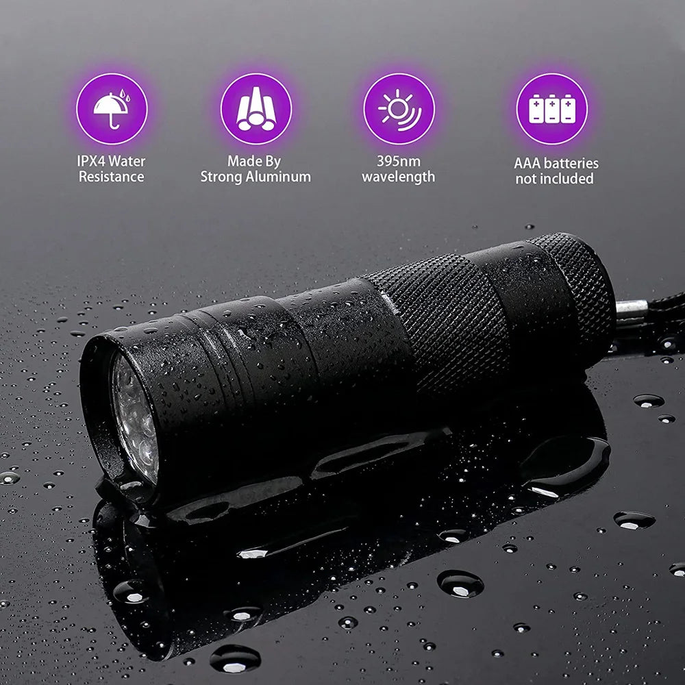 12 LED 395nm UV Handheld Waterproof Blacklight Flashlight – Mini Black Light Torch for Pet Urine Stain Detection, Leak Inspection & Fluorescent Detection