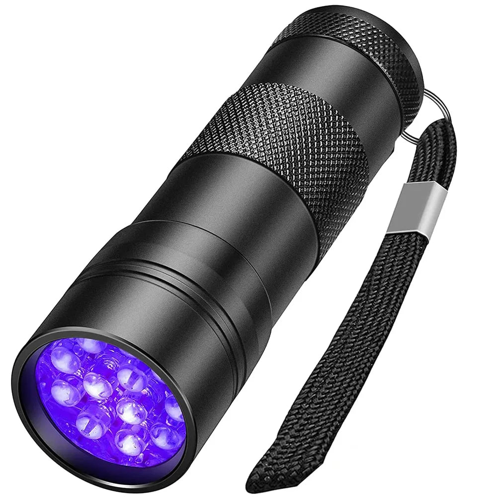 12 LED 395nm UV Handheld Waterproof Blacklight Flashlight – Mini Black Light Torch for Pet Urine Stain Detection, Leak Inspection & Fluorescent Detection