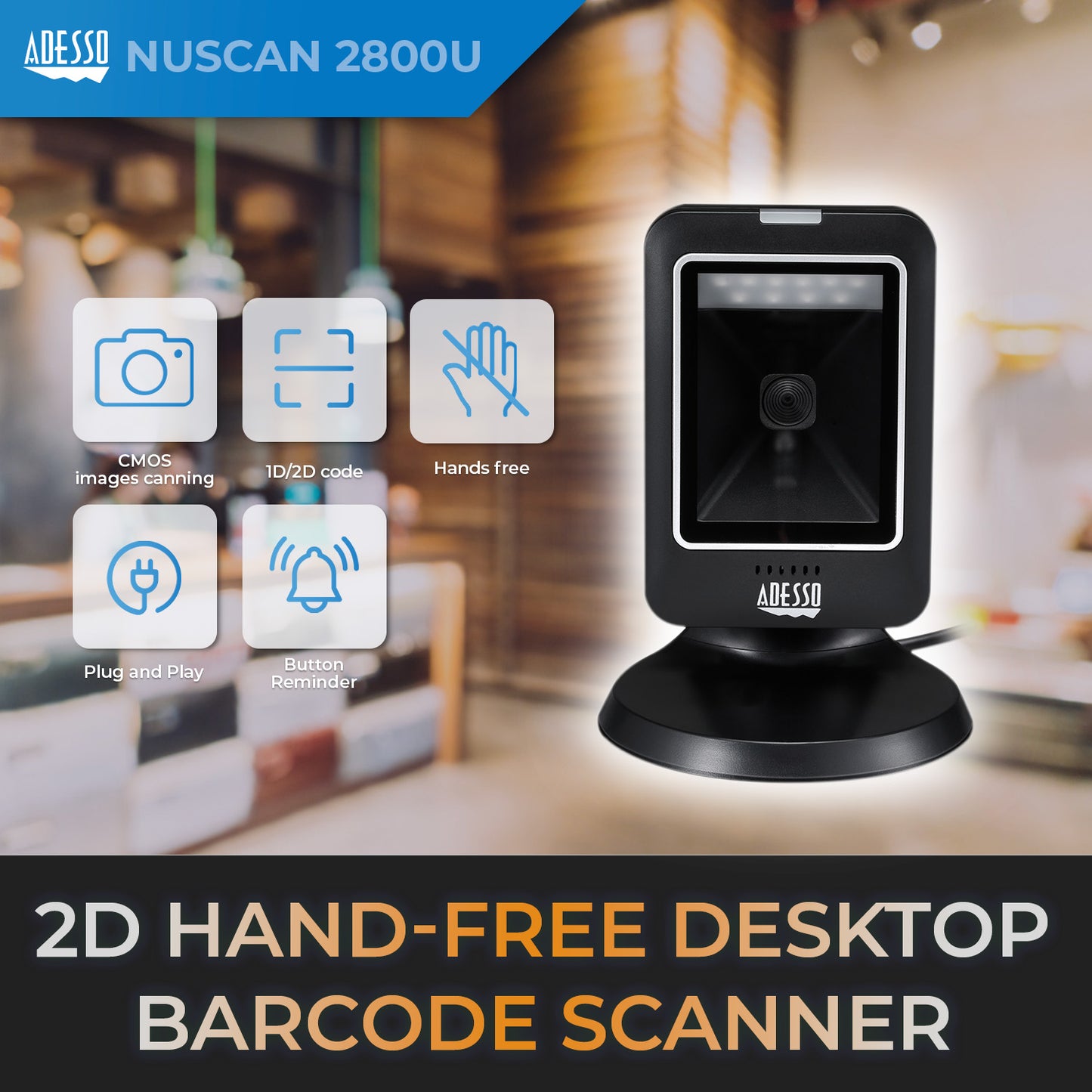 2D Desktop Hand-free Barcode Scanner (USB)
