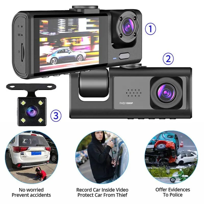 1080P Dual Dash Cam for Cars – Front & Interior Camera with IR Night Vision, Wide Angle, Loop Recording, Car DVR Dashboard Camera
