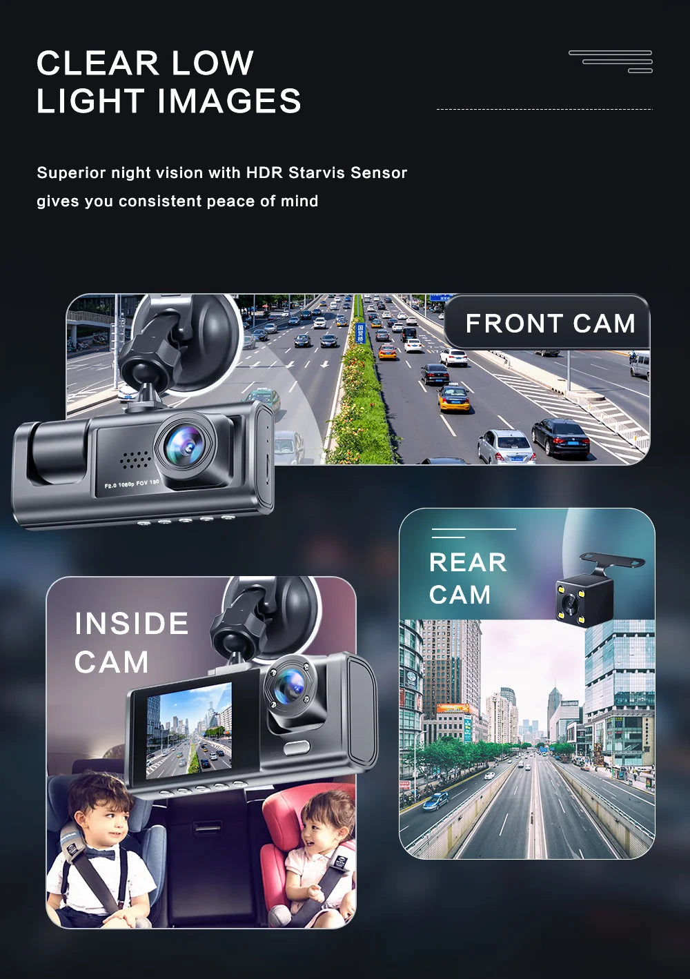 1080P Dual Dash Cam for Cars – Front & Interior Camera with IR Night Vision, Wide Angle, Loop Recording, Car DVR Dashboard Camera