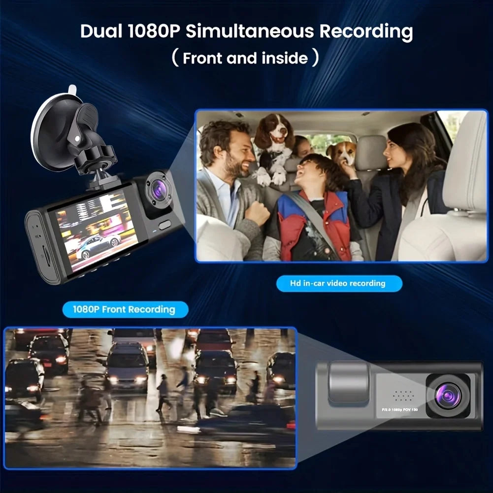 1080P Dual Dash Cam for Cars – Front & Interior Camera with IR Night Vision, Wide Angle, Loop Recording, Car DVR Dashboard Camera