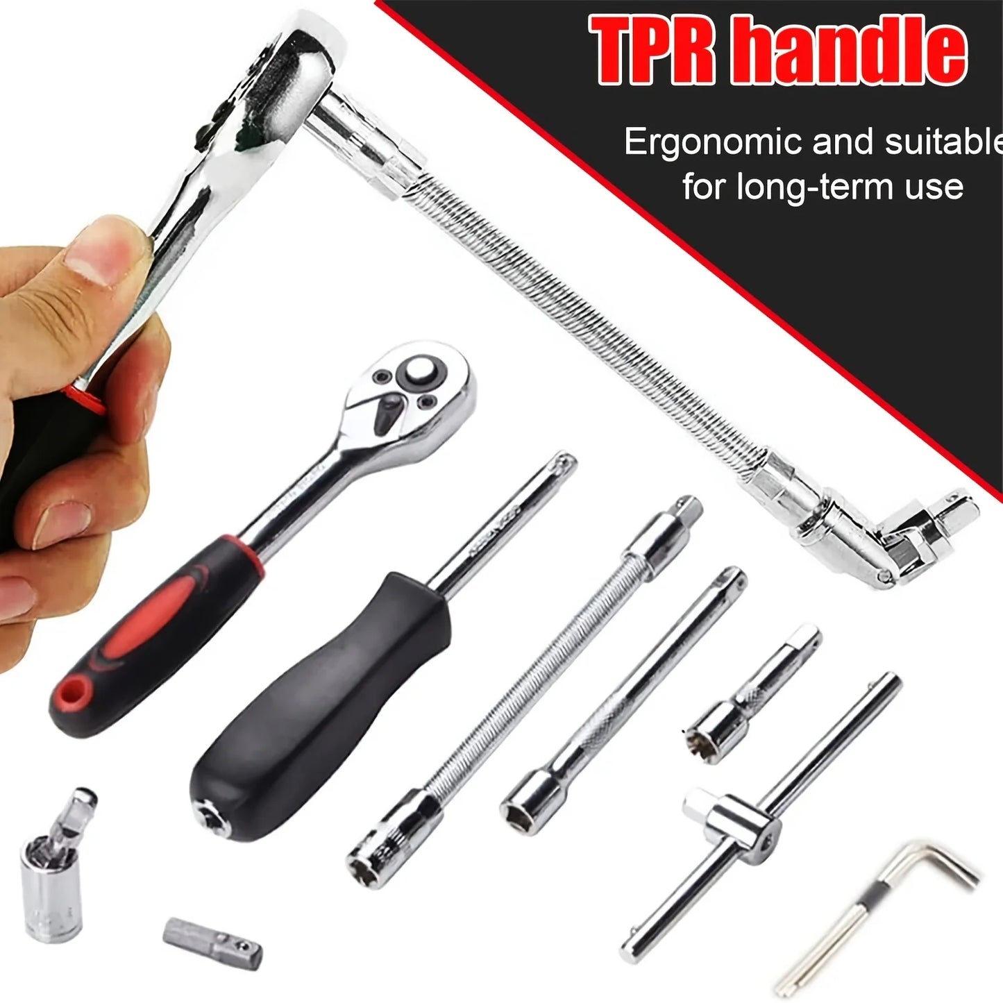 46-Piece 1/4" Drive Mechanic Tool Set – Metric Socket & Hex Bit Set with Ratchet Wrench for Auto Repair, Home Maintenance & DIY