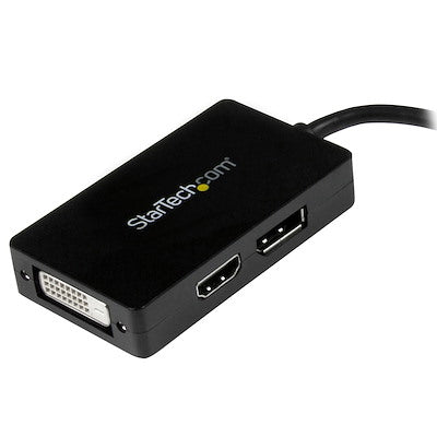 Travel A/V adapter: 3-in-1 Mini DisplayPort to DisplayPort DVI or HDMI converter
